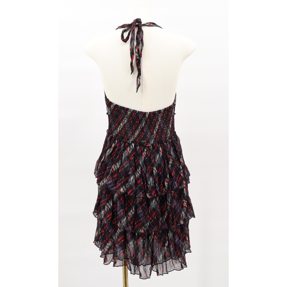 Guess Women's Halter Smocked Waist Ruffle Mini Dress Dark Academia Whimsigoth - Picture 2 of 5